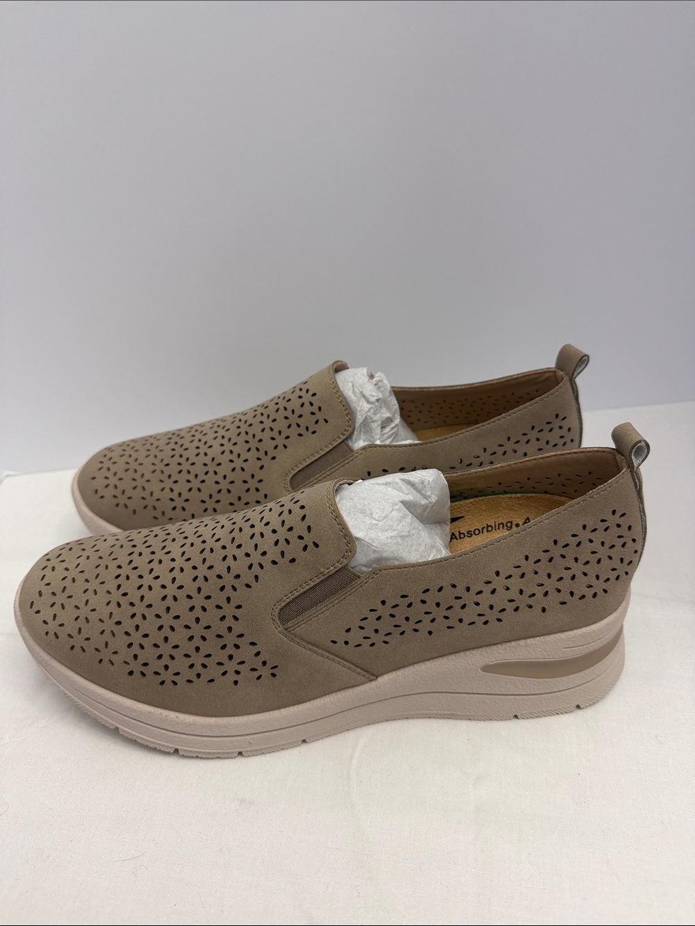 Easy Street Women’s Slip-On Perforated Wedge Sneakers - Taupe size 12 W